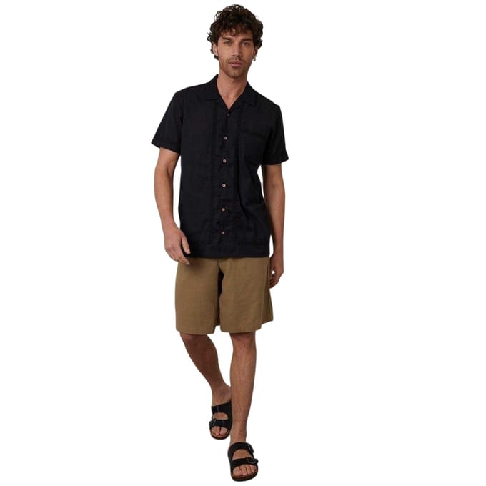 Threadbare Heren Haakrand Korte Mouwen Shirt (Zwart)