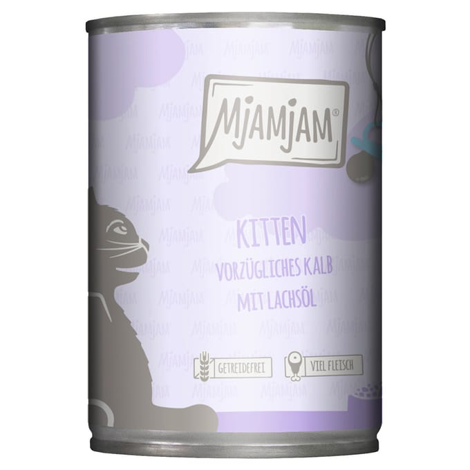 Economy Pack 24x400g MjAMjAM Kitten Excellent Kalf met zalmolie nat kattenvoer