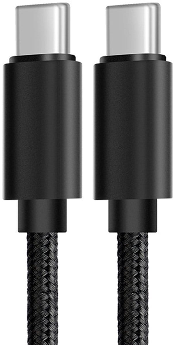USB-C naar USB-C oplader adapter data kabel - 60W snellader opladen - 3A - gevlochten nylon - 1 meter - zwart