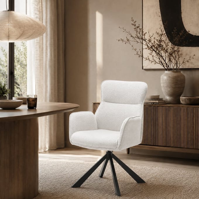 Eetkamerstoel Sophie - 360° draaibaar - Auto return - Stof - Ivory