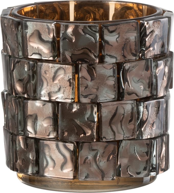 J-Line theelichthouder Vierkant mozaiek - glas - bruin - large