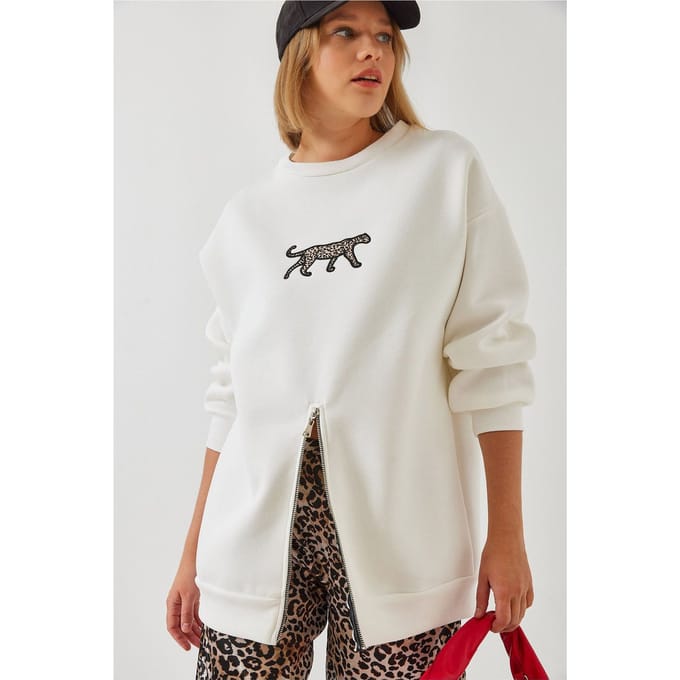 Geborduurd Crewneck Sweatshirt met Rits
