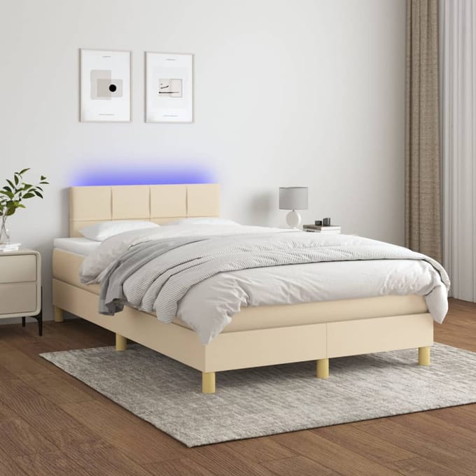 vidaXL - Boxspring - met - matras - en - LED - stof - crèmekleurig - 120x200 - cm