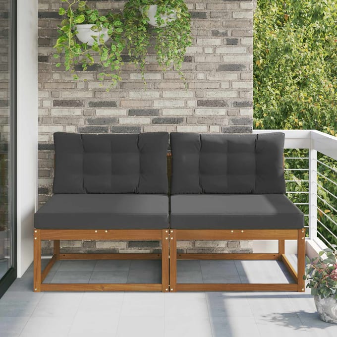 vidaXL - Buiten - Midden - Sofa - met - kussen - 2 - Stuk - Naturel