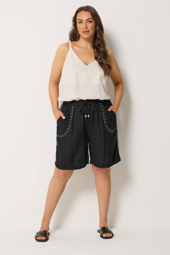 Yours Zwarte Shorts Met Borduursel Size 48
