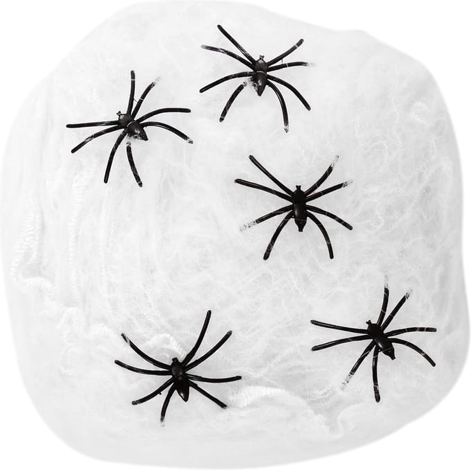 Horror spinnenweb met spinnen - wit - 40 gr - Halloween decoratie