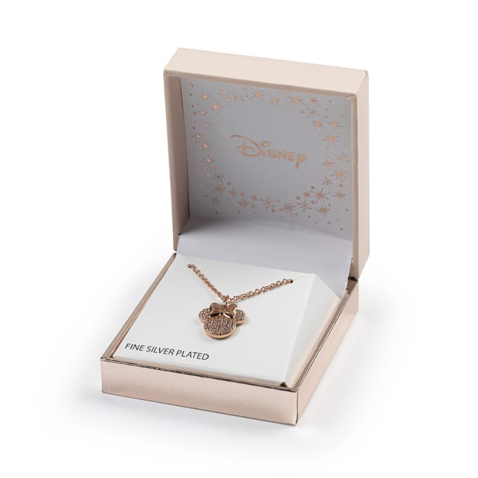 Minnie Mouse Rose gold Silver plated Brass CZ Stone set necklace