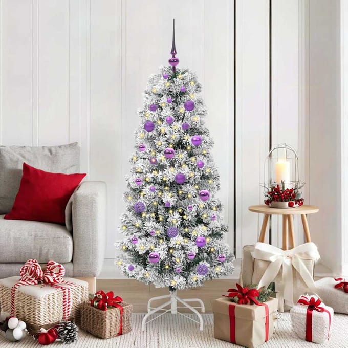 vidaXL - Kunstmatige - Hinged - Kerstboom - 150 - LED's - Groen - en - Wit - 150 - cm