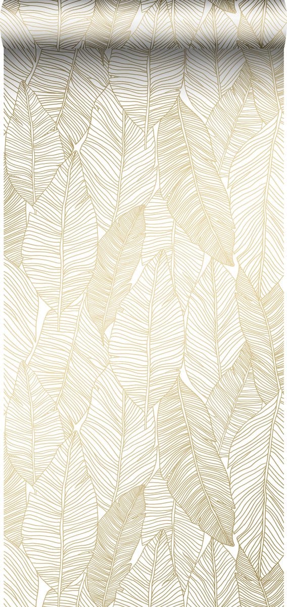 ESTAhome behang getekende bladeren wit en goud - 53 cm x 10.05 m - 139125