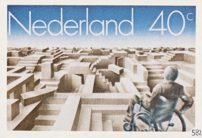 Briefkaart met afbeelding Voor invaliden ontoegankelijk landschap postzegel
