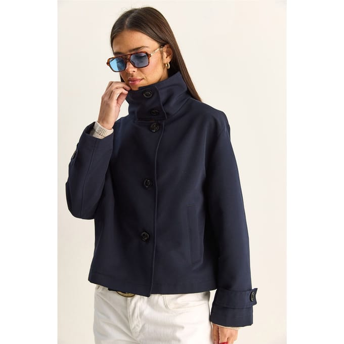 Korte trenchcoat met mandarinakraag