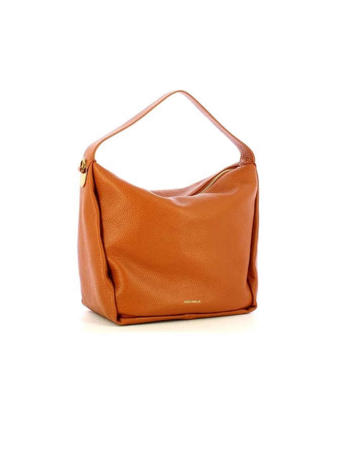 COCCINELLE Leren Schoudertas Dorian Shoulder Bag Grained Leather Cuir Lichtbruin