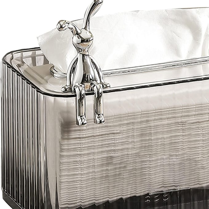 Tissueboxhouder Grote Opening Zelfliftende Veer Thuis Tissue Dispenser voor Badkamer Wastafel Ash Body Silver Bottom white