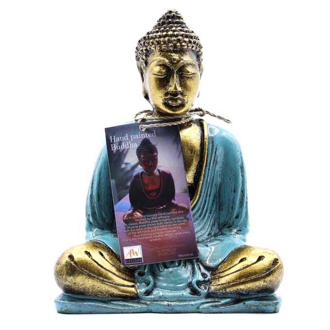 Boeddha Beeld in meditatie - Teal & Gold Buddha - Medium