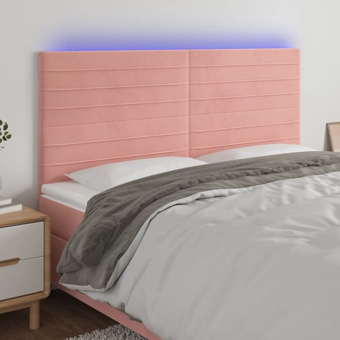 vidaXL - Hoofdbord - LED - 200x5x118/128 - cm - fluweel - roze