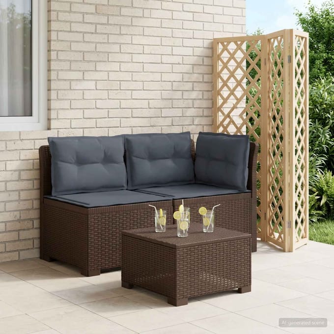 vidaXL - Twee-zits - Tuin - Sofa - met - Kussens - Rieten - Look - 2-zits - PP - Bruin