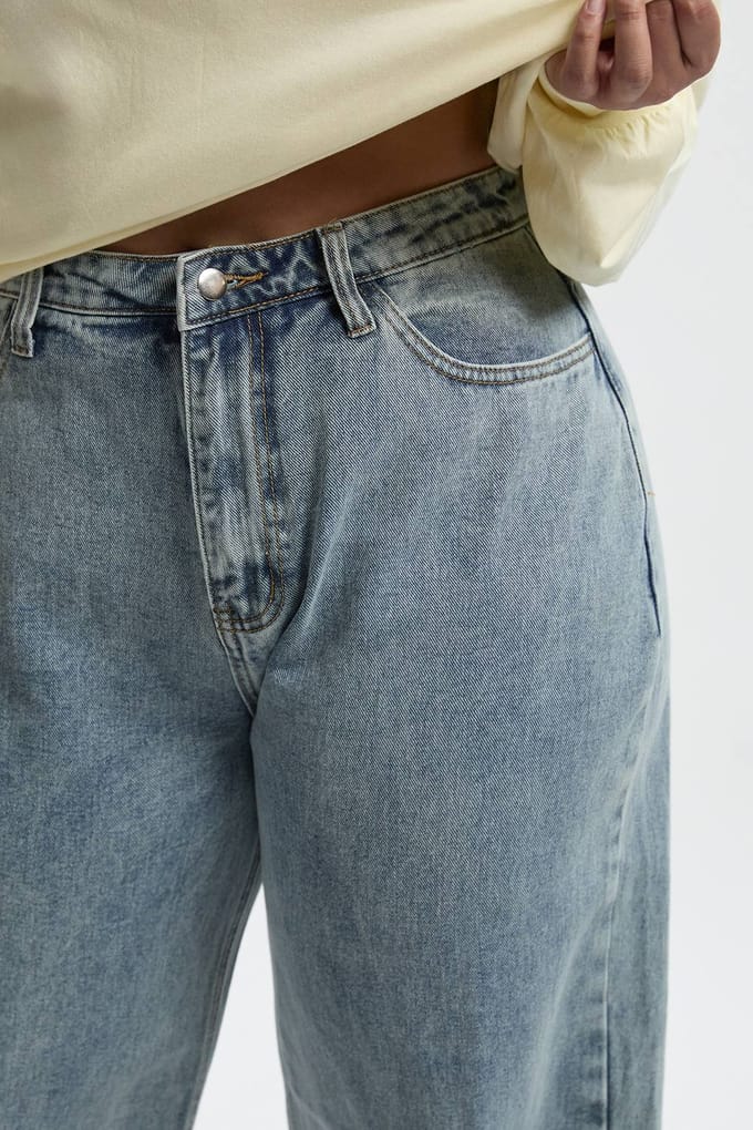Dames Boohoo Basics Plus Denim Wijde Pijp Jeans | Acid Wash Light Blue | Maat: 16
