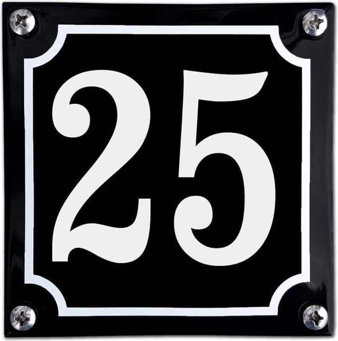 Zwart emaille huisnummer  - 25