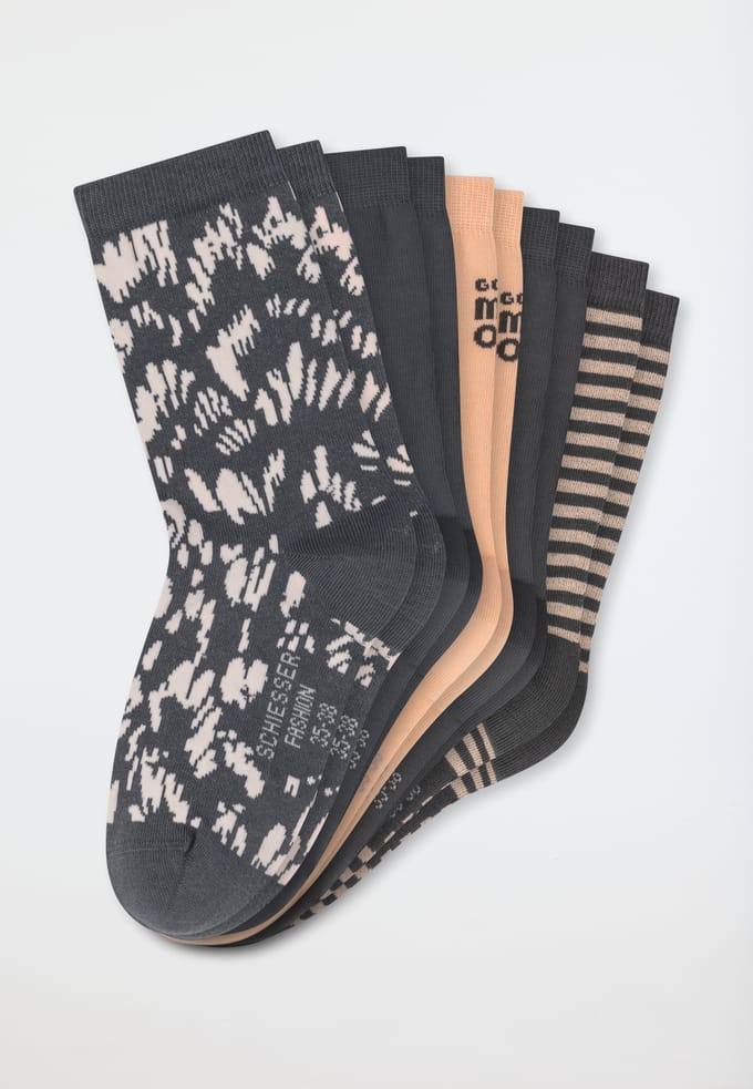 Damessokken, set van 5, beige/donkergrijs - Fashion 39/42