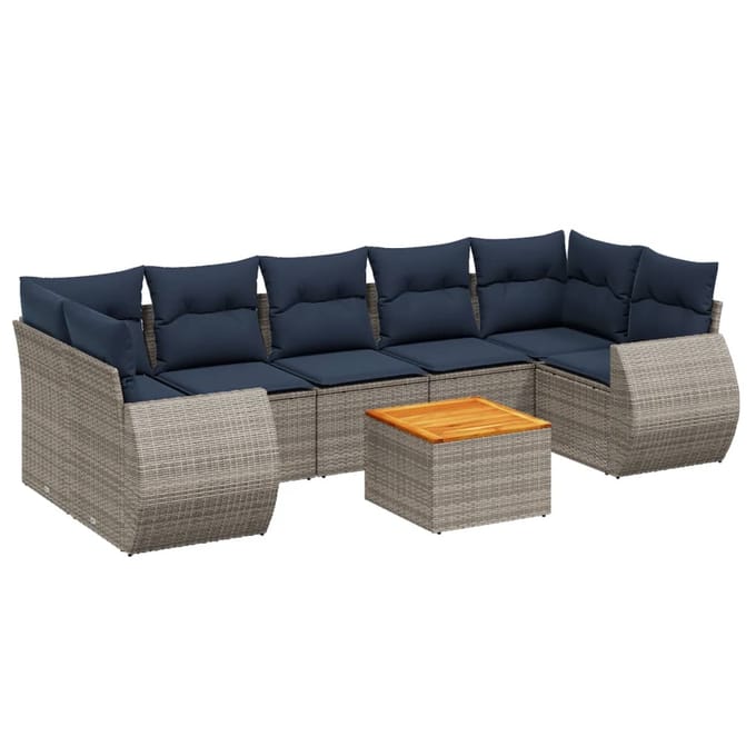 vidaXL - 8-delige - tuinbankset - met - kussens, - grijs - polyrotan