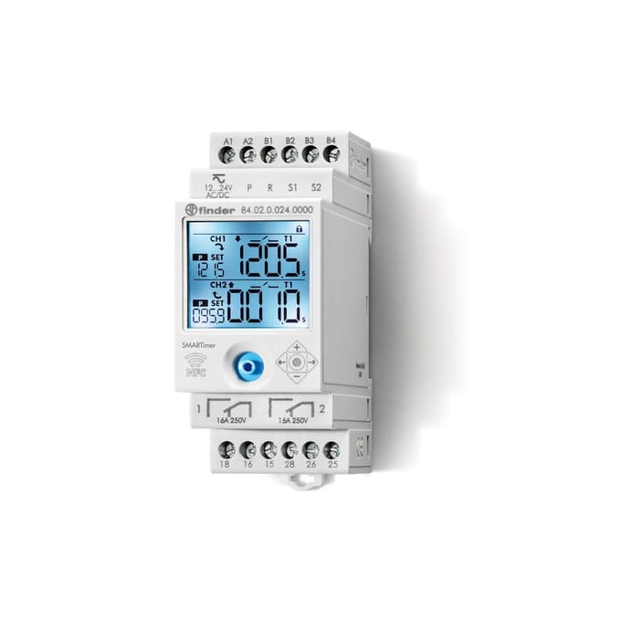 Finder Slimme Timer Dubbele Kanalen 16A NFC Programmeerbare Relais - 84.02.0.024.0000 - E3WS3