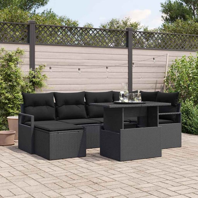 vidaXL - Tuinbank - Set - 7 - st - Zwart - poly - rattan