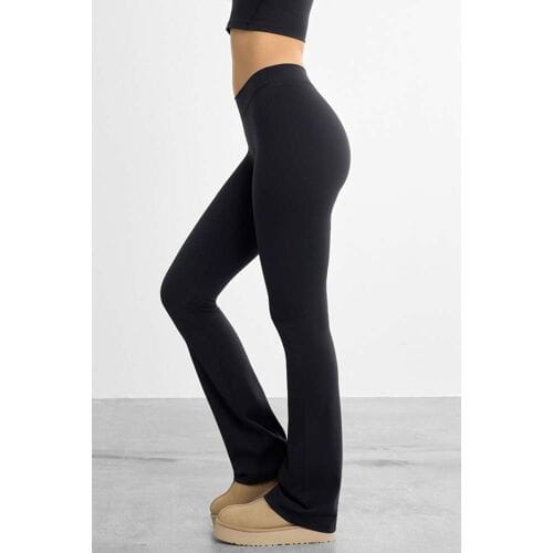 FAMME Mid Waist Softy Flared Leggings Black L
