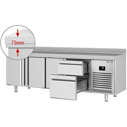GGM Gastro Kühltisch Premium PLUS - 2452x700mm - mit 3 Türen - 2 Schubladen - mit Aufkantung