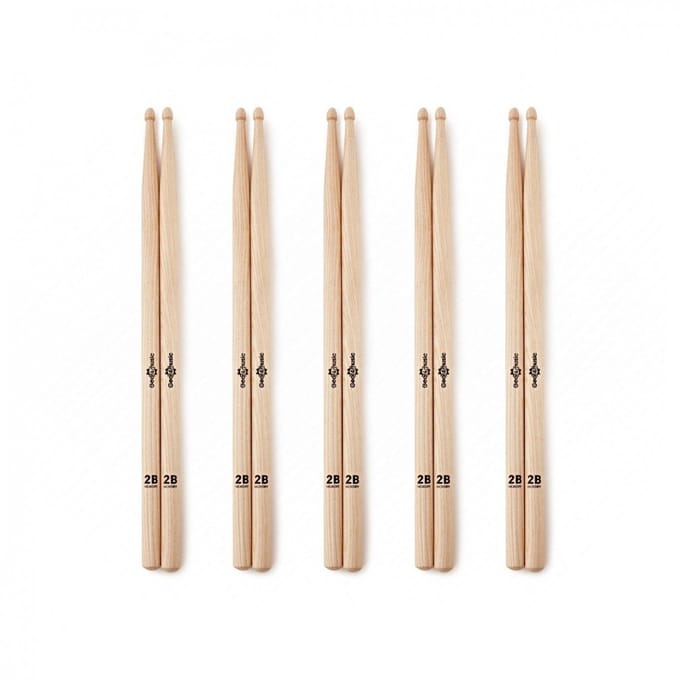 2B Wood Tip Hickory Drumsticks, 5 Pack