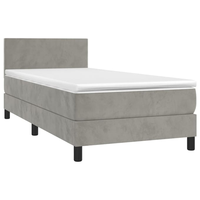 vidaXL - Boxspring - met - matras - en - LED - fluweel - lichtgrijs - 90x190 - cm