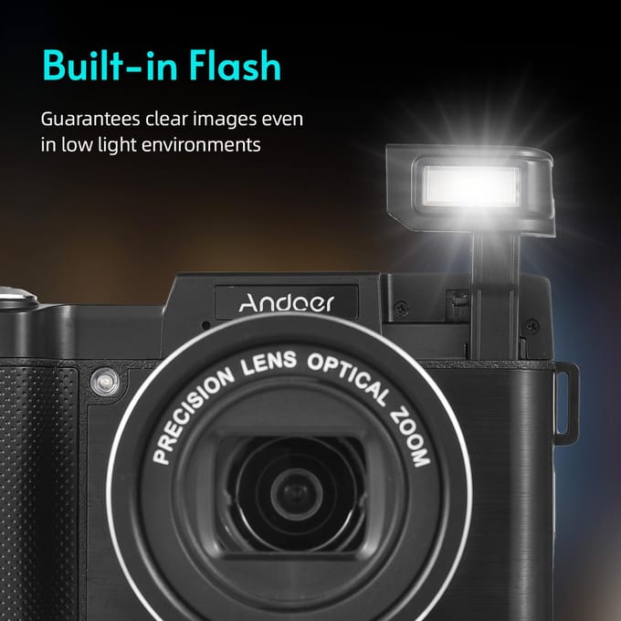 Andoer CD-R5 4K Digitale Camera Digitale Videocamera Camcorder 48MP 3.0 Inch IPS Opvouwbaar Scherm 5X zwart