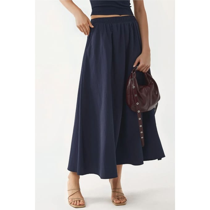 Elastische Taille Midi Rok met Zakken