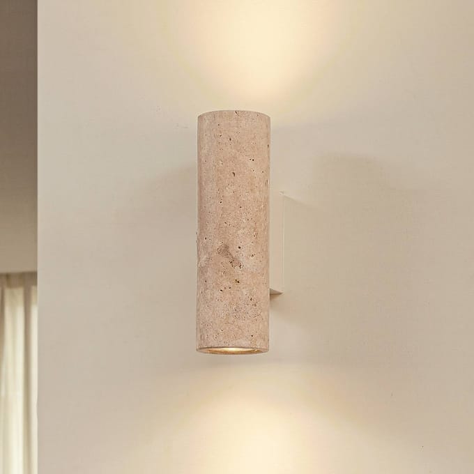 Lucande - wandlamp - 2lichts - Travertijn - H: 23 cm - GU10 - beige