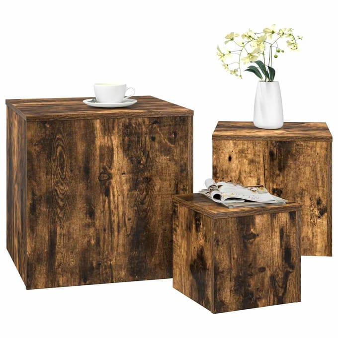 vidaXL - Bijzettafels - 3 - st - bewerkt - hout - gerookt - eikenkleurig