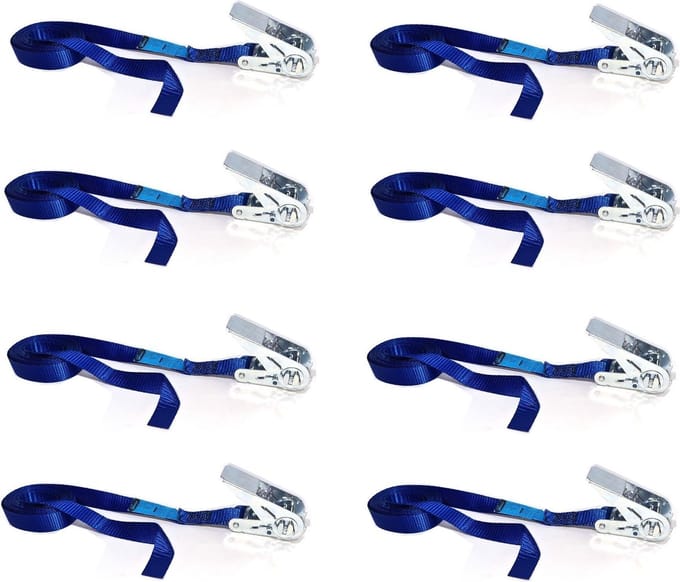8x JUMBO blauwe medium duty eindloze spanband 5 m 25mm 600KG TUV gecertificeerd, conform EN-12195-2