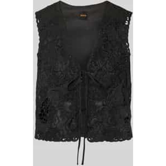 Geborduurde top van katoenmix met binddetails model 'IRIKA'