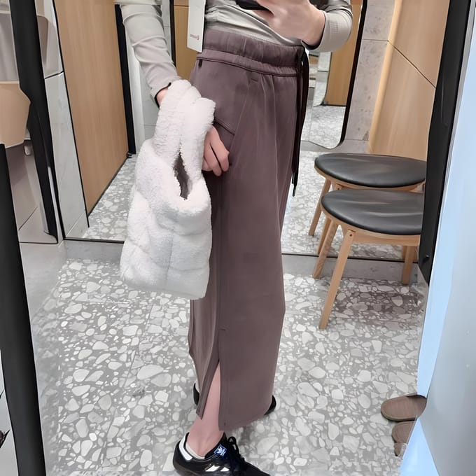 Taille met trekkoord, Split, Elastisch, Lichte casual rok, Dunne vrouw XXL koffie