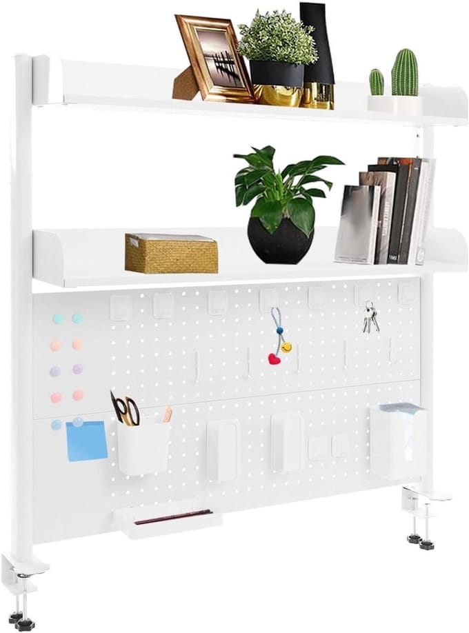 Bureaurek Verstelbaar - Bureau Organizer - Bureau Opruimen - Met Prikbord - 100 x 95 x 12.5 cm - Wit