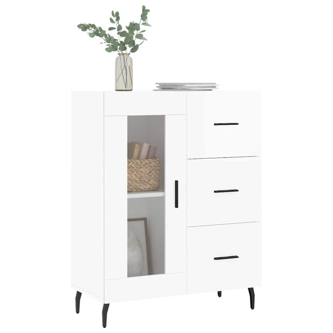 vidaXL - Dressoir - 69,5x34x90 - cm - bewerkt - hout - hoogglans - wit