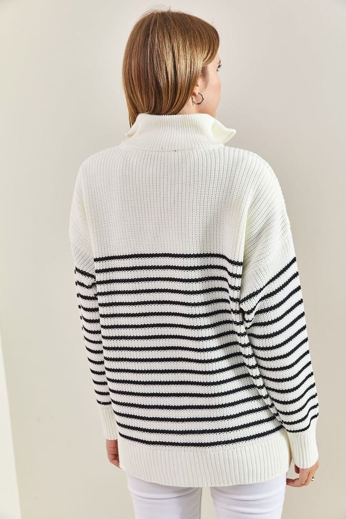 Gestreepte Ritskraag Relaxed Fit Trui