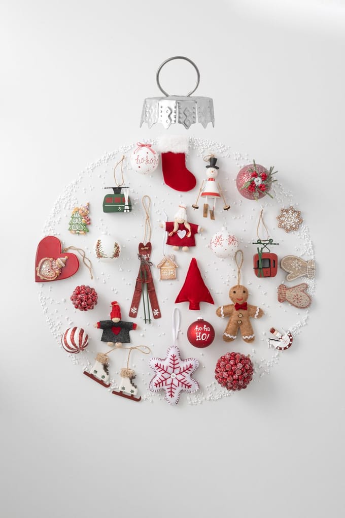 J-Line kersthanger Hart/Ster/Kerstboom - textiel - rood - 3 stuks