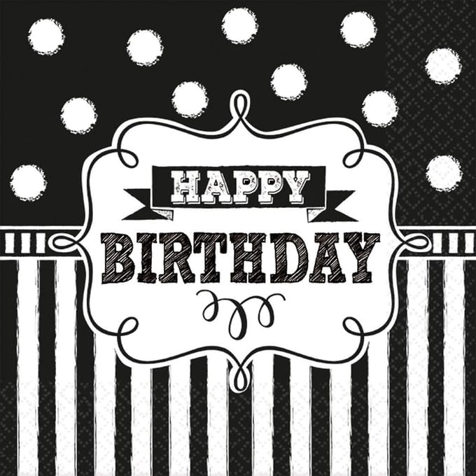 Verjaardag Servetten Happy Birthday Zwart 25x25cm 16 stuks