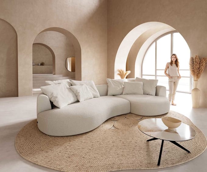 Sofa Edina Bouclé crème-wit 330x170 cm