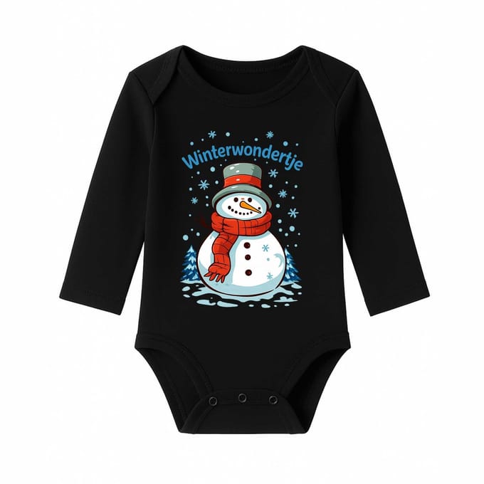 Romper Baby Kerst – Winterwondertje – Zwart – Lange mouw – Maat 86/92