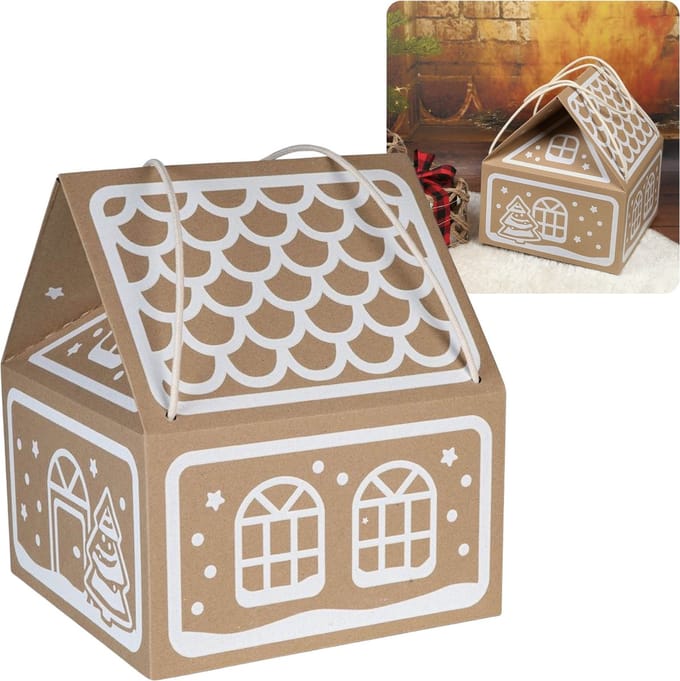 Kerstcadeauverpakking, huis met witte opdruk 30x30x35 cm