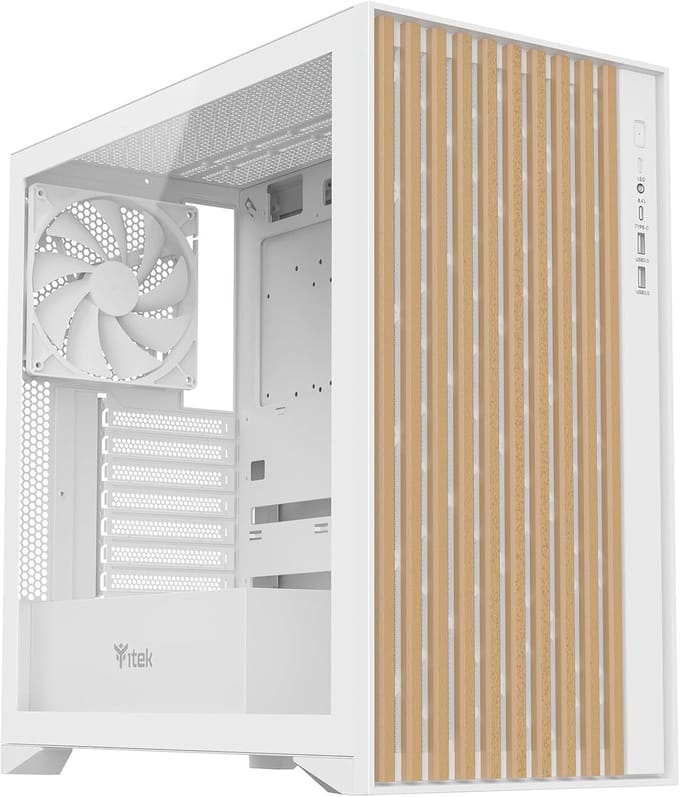 Computer Behuizing - PC Kast - Desktop Bouwen - Houten Frontpaneel - ATX Formaat - Wit