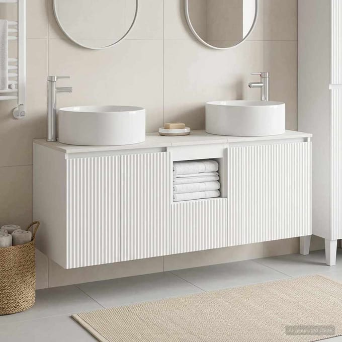 vidaXL - Badkamerkast - set - 3 - st - Wit - 129 - x - 44,5 - x - 80 - cm - Bewerkt - hout