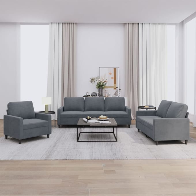 vidaXL - 3-delige - Loungeset - met - kussens - fluweel - donkergrijs
