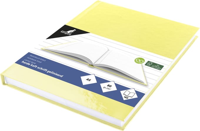 Kangaro schrift - A5 - lijn - 160 pagina's - 80 grams - harde kaft - pastel geel