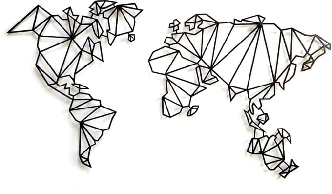 Decorizzly - Decoratieve Wereldkaart - Geometrisch - Staal - Zwart